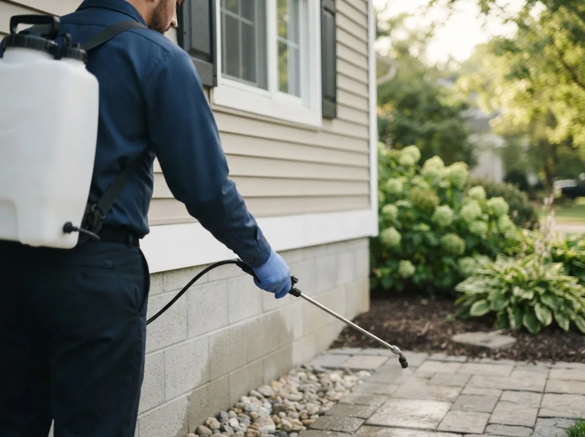 Pest control technician inspecting a home in Evans, WA